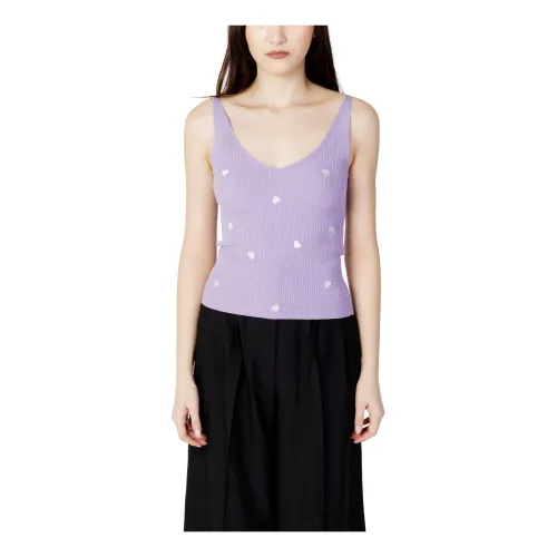 Jacqueline de Yong , Lilac Print V-neck Tank Top ,Purple female, Sizes: