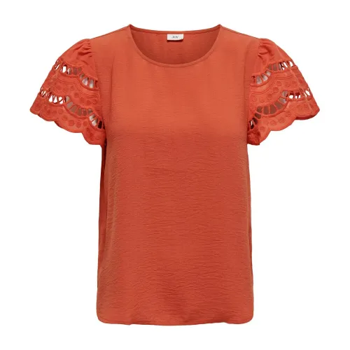Jacqueline de Yong , Orange Embroidered Half Sleeve T-shirt ,Brown female, Sizes: