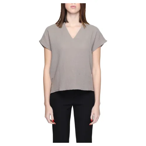 Jacqueline de Yong , Short Sleeve Cotton Top ,Gray female, Sizes: