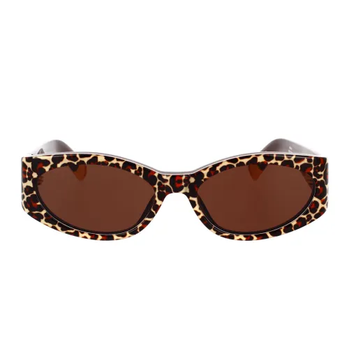 Jacquemus , Leopard Print Oval Sunglasses with Dark Brown Lenses ,Brown female, Sizes: