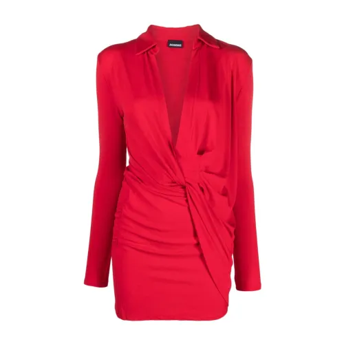 Jacquemus , Red Twist Plunge Jersey Minidress ,Red female, Sizes: