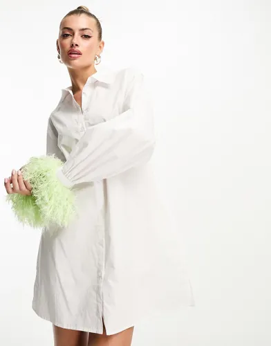 Jaded Rose faux feather shirt mini dress in white and lime-Multi