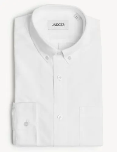 Jaeger Mens Regular Fit Pure Cotton Oxford Shirt - White, White,Light Blue