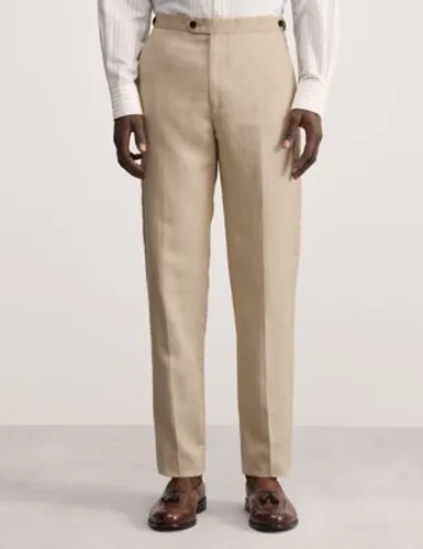 Jaeger Mens Tailored Fit Silk Linen Blend Trousers - 30REG - Stone, Stone,Navy