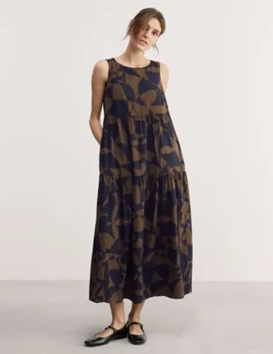 Jaeger Womens Cotton Blend Printed Maxi Tiered Dress - 20 - Chocolate, Chocolate