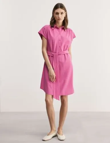 Jaeger Womens Cotton Blend Striped Midi Shift Dress - 8 - Pink, Pink