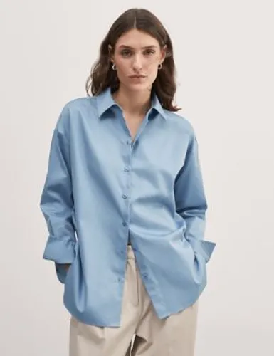 Jaeger Womens Pure Cotton Collared Relaxed Shirt - 8 - Blue, Blue