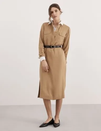 Jaeger Womens Pure Lyocell™ Belted Midi Utility Dress - 10 - Camel, Camel