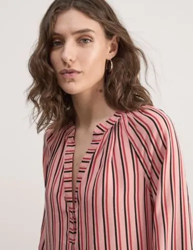 Jaeger Womens Pure Lyocell™ Striped V-Neck Blouse - 12 - Pink Mix, Pink Mix