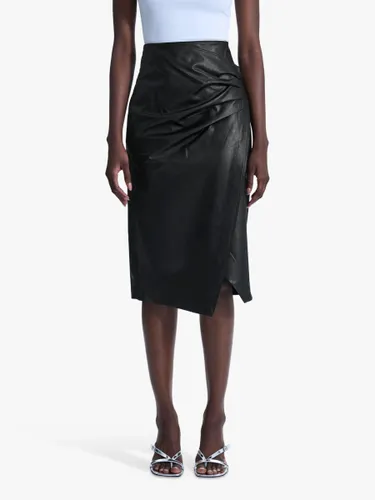James Lakeland Faux Leather Ruched Midi Skirt - Black - Female