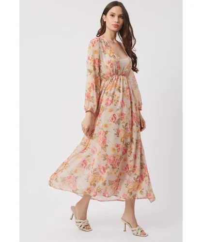 James Lakeland Womens Floral Chiffon Maxi Dress - Pink