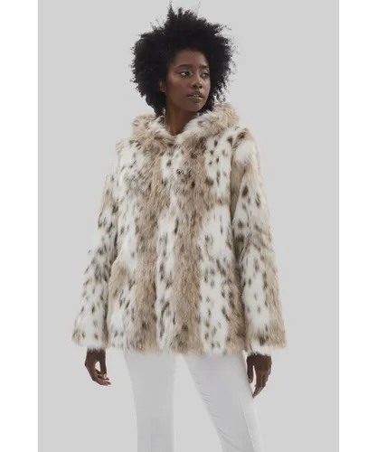 James Lakeland Womens Lynx Hooded Faux Fur Jacket - Multicolour