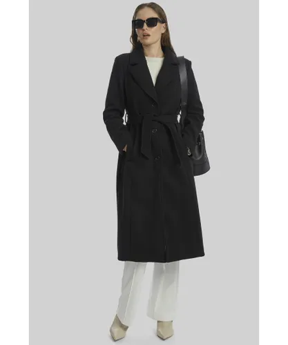 James Lakeland Womens Three Buttons Belted Coat - Black