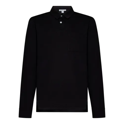 James Perse , Black Polo Shirt with Long Sleeves ,Black male, Sizes: