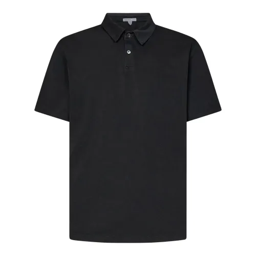 James Perse , Charcoal Suede Jersey Polo Shirt ,Black male, Sizes: