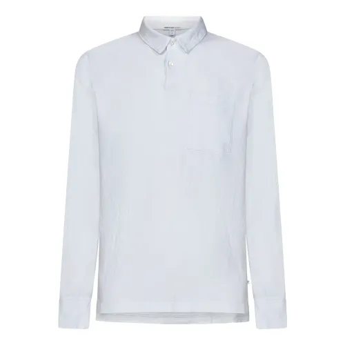 James Perse , White Polo Shirt with Long Sleeves ,White male, Sizes: