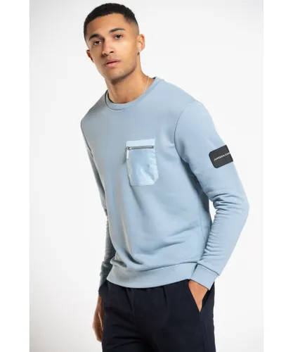 Jameson Carter Mens Blue 'Ansdell' Cotton Blend Crew Neck Sweatshirt with Nylon Pocket Detail