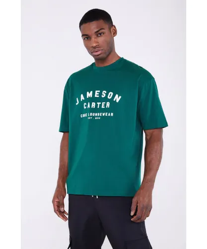 Jameson Carter Mens Green ‘Identity’ Cotton Oversized T-Shirt with Graphic Chest Print