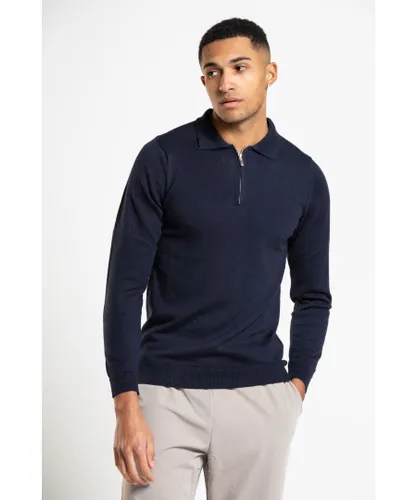 Jameson Carter Mens Navy 'Ford' Cotton Blend Long Sleeve Knitted Polo with 1/4 Zip