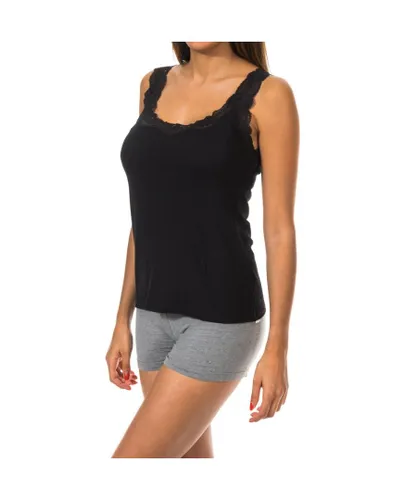 Janira Womenss Round Neckline Lace Wide Strap T-shirt 1072675 - Black