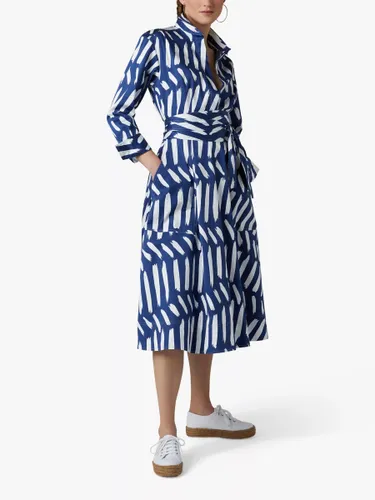 Jasper Conran London Blythe Abstract Print Full Skirt Midi Shirt Dress, Mid Blue - Mid Blue - Female