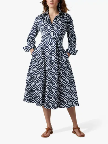 Jasper Conran London Blythe Geometric Print Full Skirt Midi Shirt Dress, Navy - Navy - Female