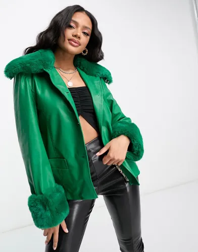Jayley detachable faux fur trim short jacket in green