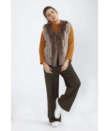 Jayley Womens Cashmere Blend Faux Fur Gilet - Mocha - One