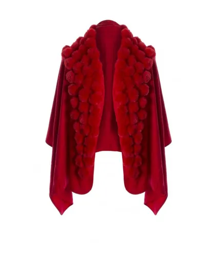 Jayley Womens Cashmere Blend Faux Fur Pompom Wrap - Red - One