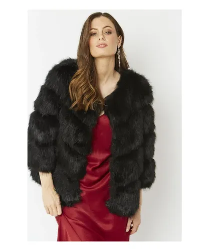 Jayley Womens Faux Fur Ella Coat - Black - One