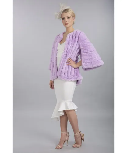 Jayley Womens Faux Fur Suede Striped Cape Coat - Purple - One