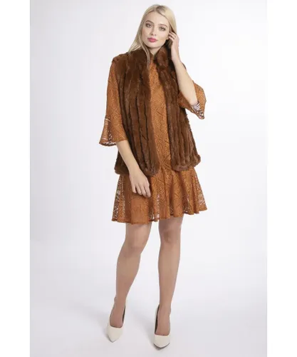 Jayley Womens Faux Fur Suede Vertical Stripe Gilet - Chocolate - One