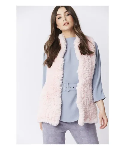 Jayley Womens Hand Knitted Faux Fur Gilet - Pink - One