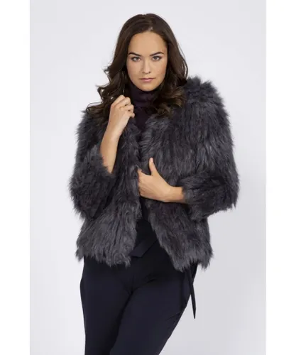 Jayley Womens Hand Knitted Faux Fur Jacket - Dark Grey - One