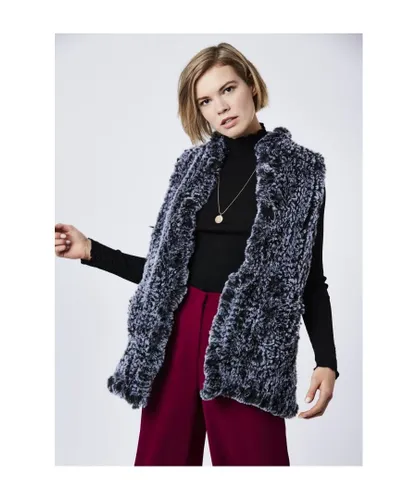 Jayley Womens Hand Knitted Faux Fur Long Gilet - Black/White - One