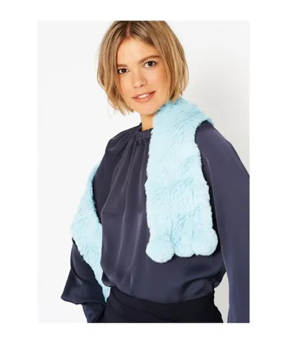 Jayley Womens Hand Knitted Faux Fur Scarf - Blue Wool - One