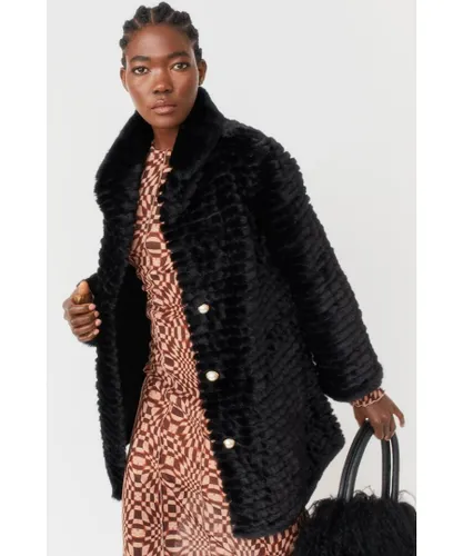 Jayley Womens Ribbed Faux Fur Coat - Black - One