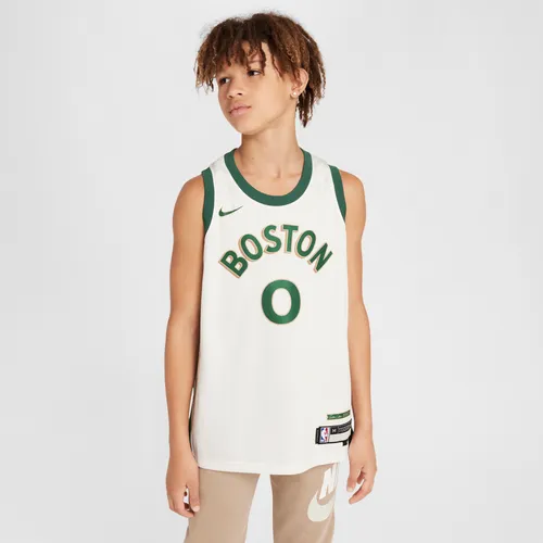 Jayson Tatum Boston Celtics 2023/24 City Edition Older Kids' Nike Dri-FIT NBA Swingman Jersey - White - Polyester
