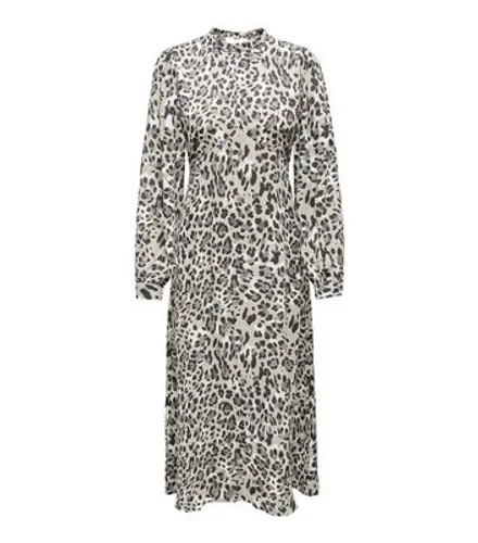 JDY Grey Leopard Print Long Sleeve Midi Dress New Look