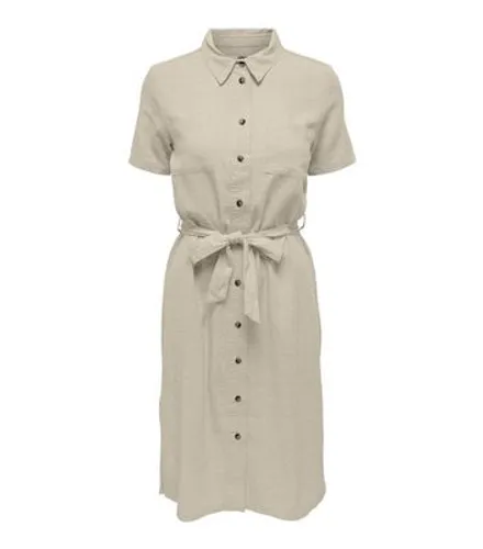 JDY Stone Linen Blend Utility Midi Shirt Dress New Look