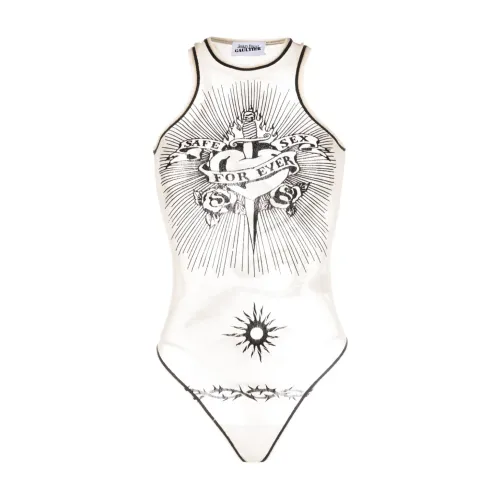 Jean Paul Gaultier , Beige Tattoo Print Bodysuit ,Beige female, Sizes: