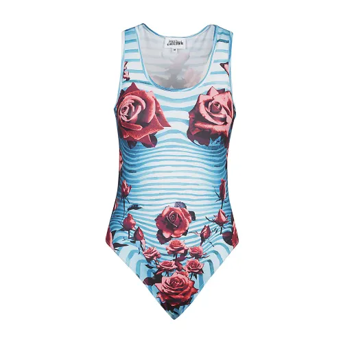 Jean Paul Gaultier , Blue Striped Floral Bodysuit Top ,Multicolor female, Sizes: