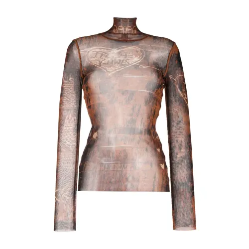 Jean Paul Gaultier , Printed Long Sleeve Top ,Brown female, Sizes: