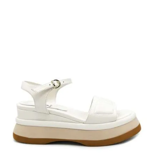 Jeannot , Leather Wedge Sandals Lightweight Rubber Sole ,White female, Sizes:
