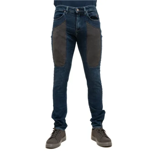 Jeckerson , Slim Fit 5-Pocket Jeans with Gray Alcantara® Patch ,Blue male, Sizes: