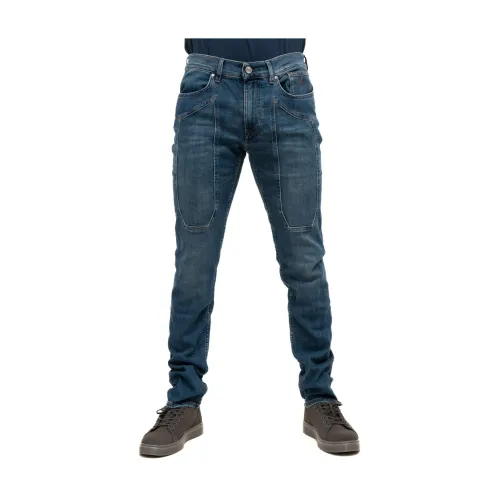 Jeckerson , Slim Fit Jeans with Iconic Patches ,Blue male, Sizes: