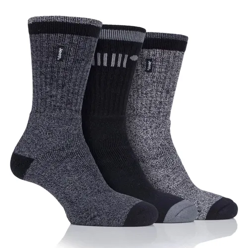 Jeep 3 Pack Mens Cushioned Foot Cotton Boot Socks (Black / Charcoal)