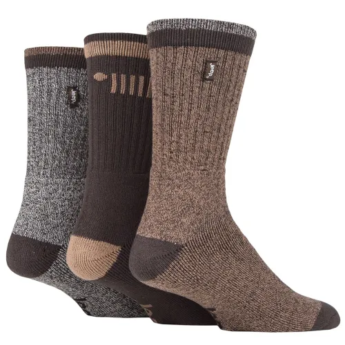 Jeep 3 Pack Mens Cushioned Foot Cotton Boot Socks (Brown / Earth)