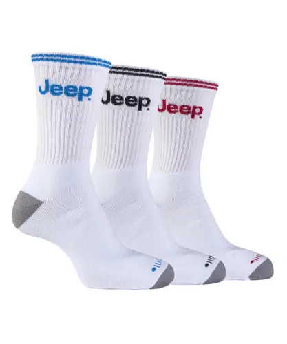 Jeep - 3 Pairs Mens Cotton Thick Cushioned Striped Terry Sport Socks - White