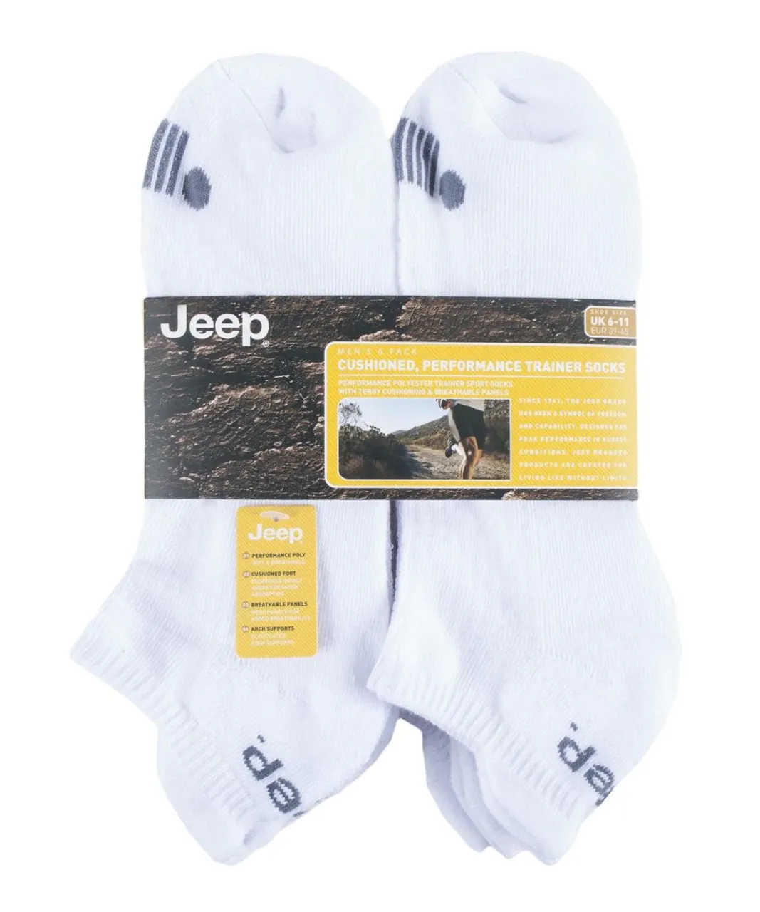 Jeep - 6 Pairs Mens Cotton Cushioned Sport Ankle Outdoor Socks - White